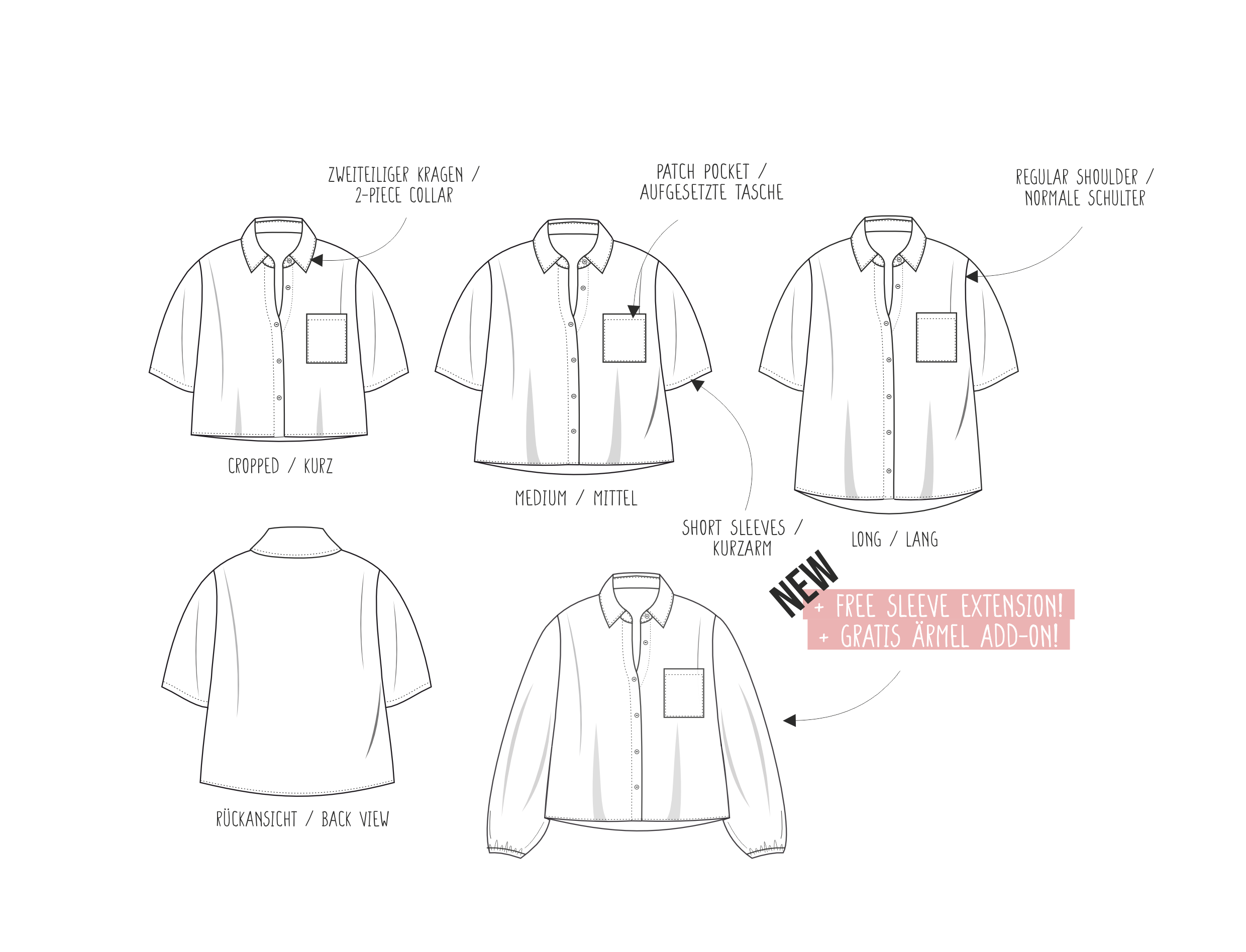 Sewingmachina Bill Bluse Schnittmuster Oversize Kurzarm Langarm