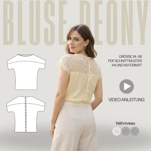 Sew4me Peony Bluse Schnittmuster Gr. 34-56 PDF Webware