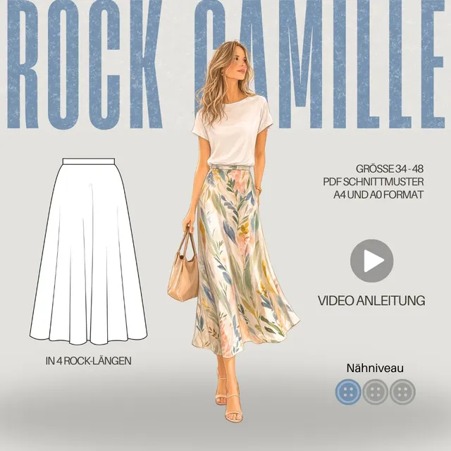 Sew4me Röcke Rock CAMILLE Schnittmuster Gr.34–48 PDF Webware