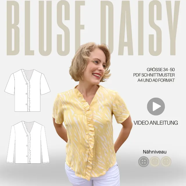 Sew4me Daisy Bluse Schnittmuster Gr. 32-50 PDF Webware