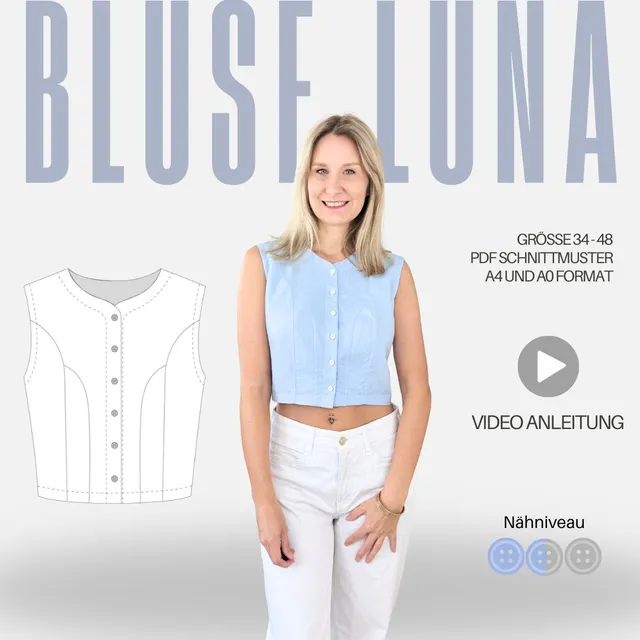 Sew4me LUNA Schnittmuster Bluse Gr. 34-48 PDF Webware