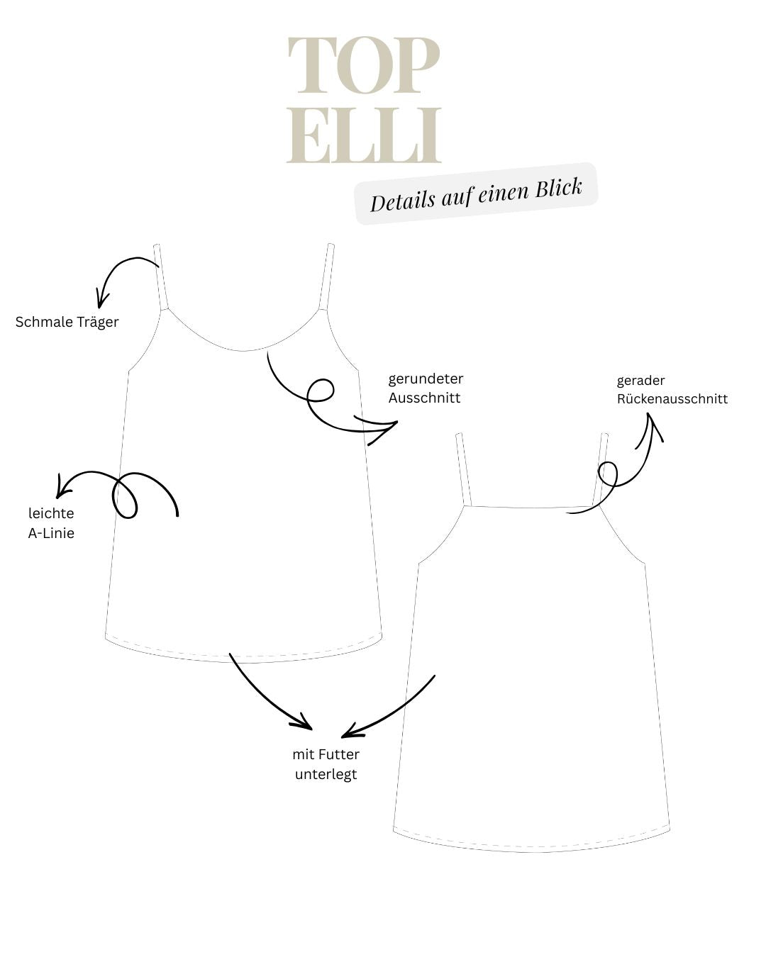 Sew4me ELLI Trägertop Schnittmuster Gr. 34–48 PDF Webware