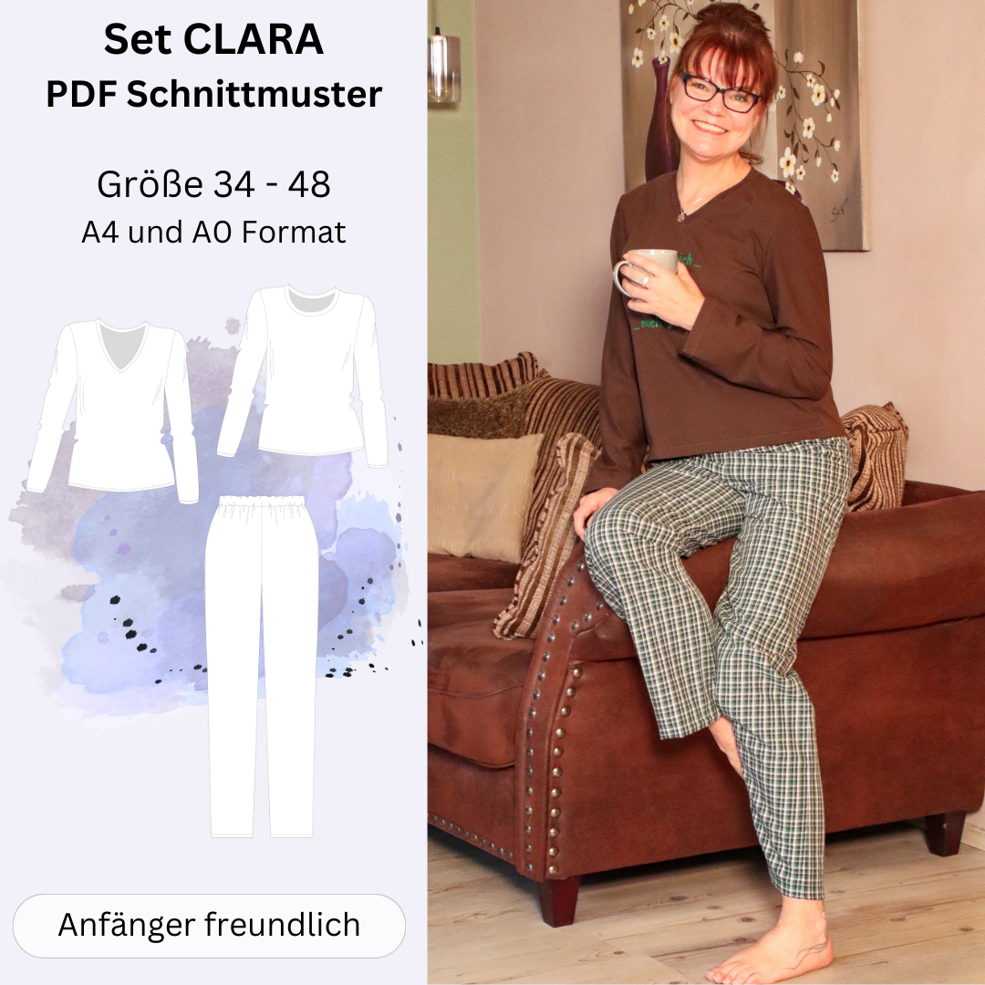 Sew4me CLARA Pyjama-Set Schnittmuster Gr. 34-48 PDF Jersey