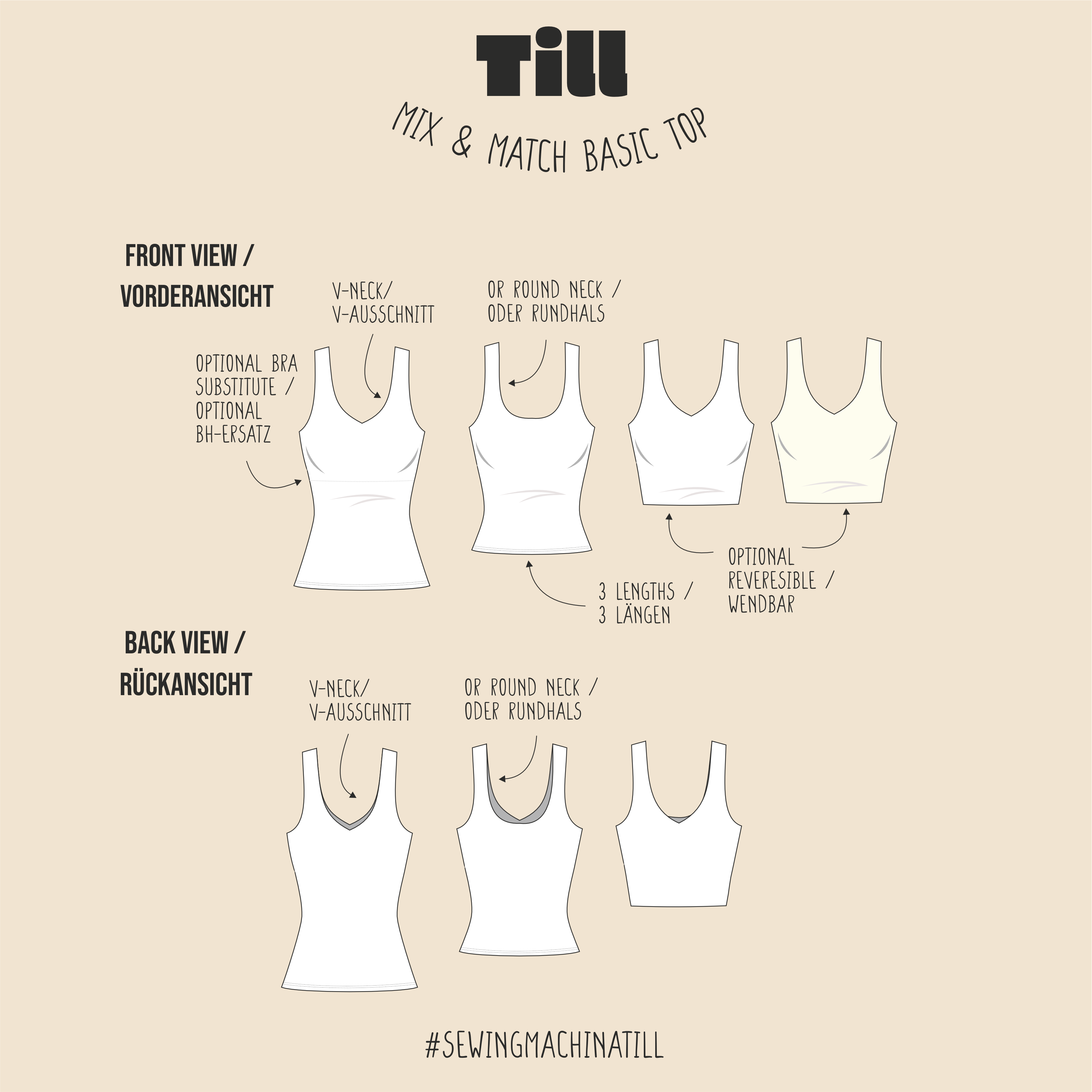 Sewingmachina Till Basic Top Schnittmuster PDF V-Ausschnitt