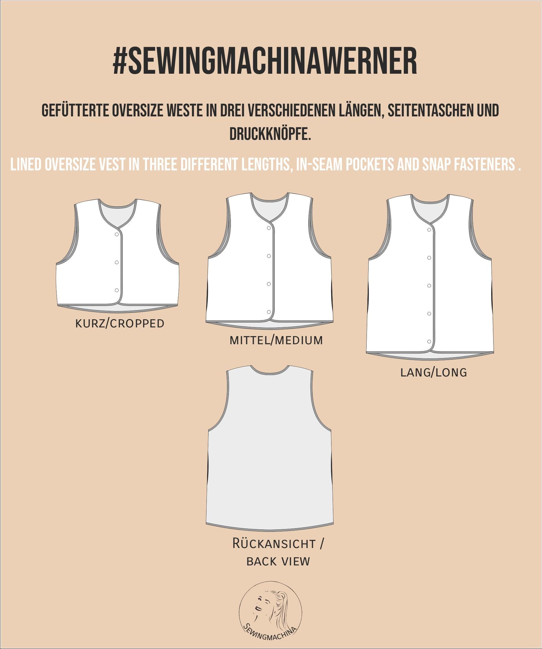 Sewingmachina Werner Oversize Weste Schnittmuster PDF gefüttert