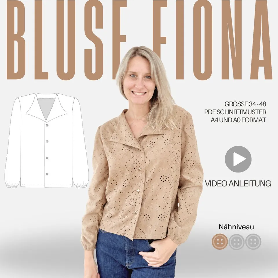 Sew4me FIONA Bluse Schnittmuster Gr. 34-48 PDF Webware