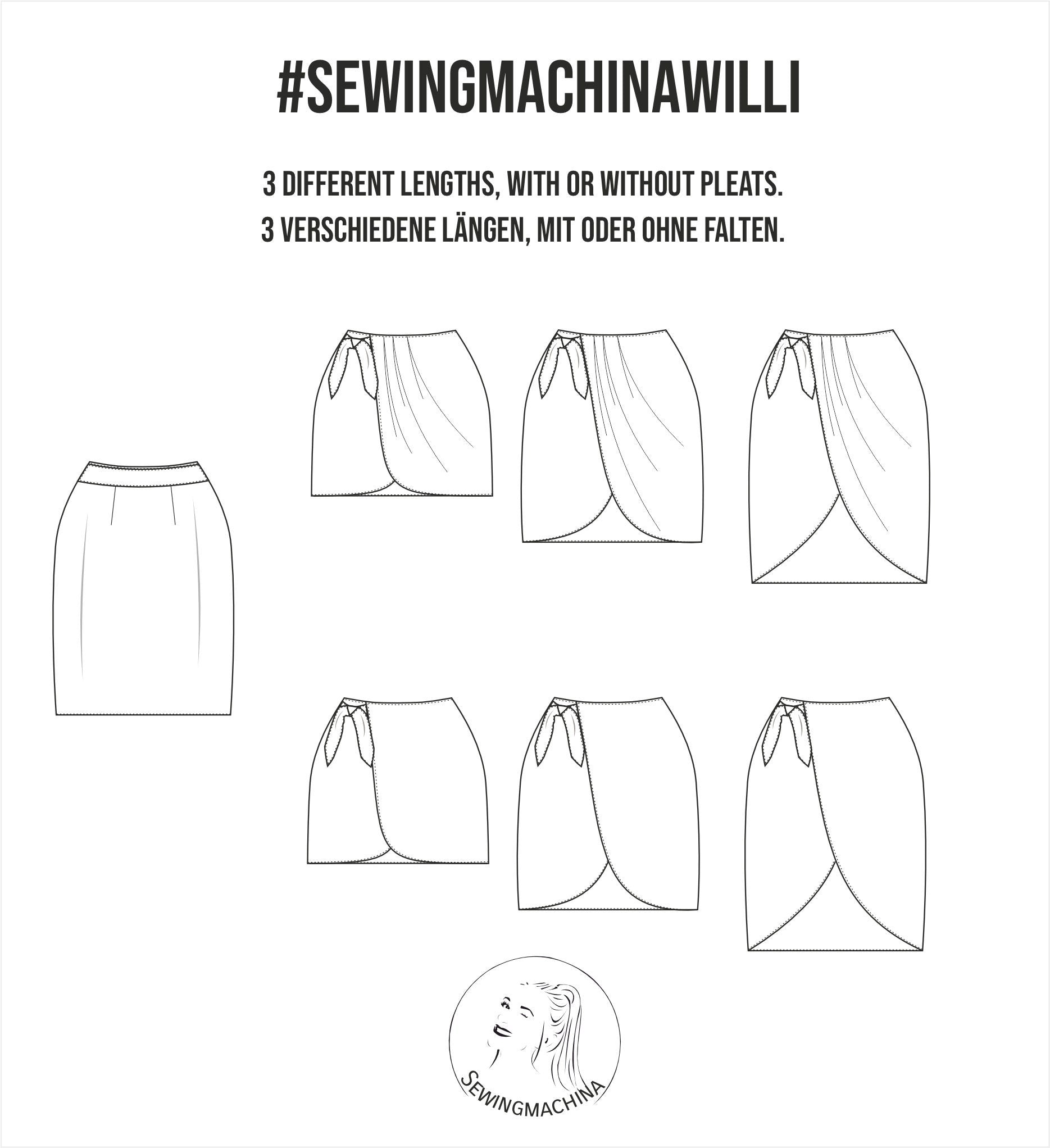Sewingmachina Willi Wickelrock Schnittmuster Mini Midi Lang