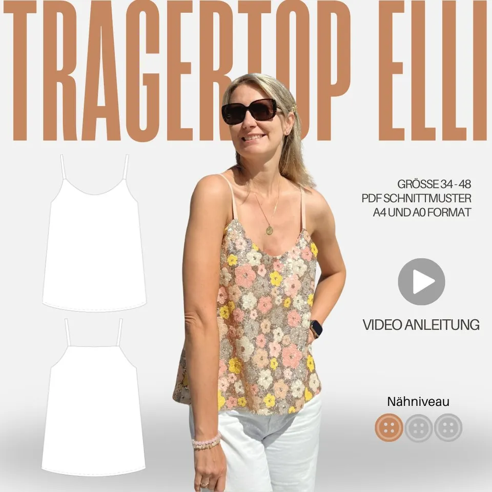 Sew4me ELLI Trägertop Schnittmuster Gr. 34–48 PDF Webware