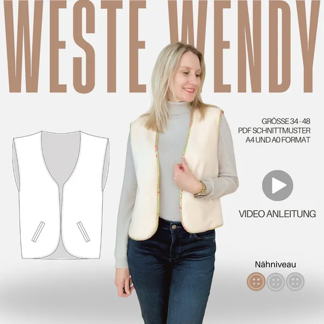 Sew4me Wendy Weste Schnittmuster Gr. 34-48 PDF Wendeweste