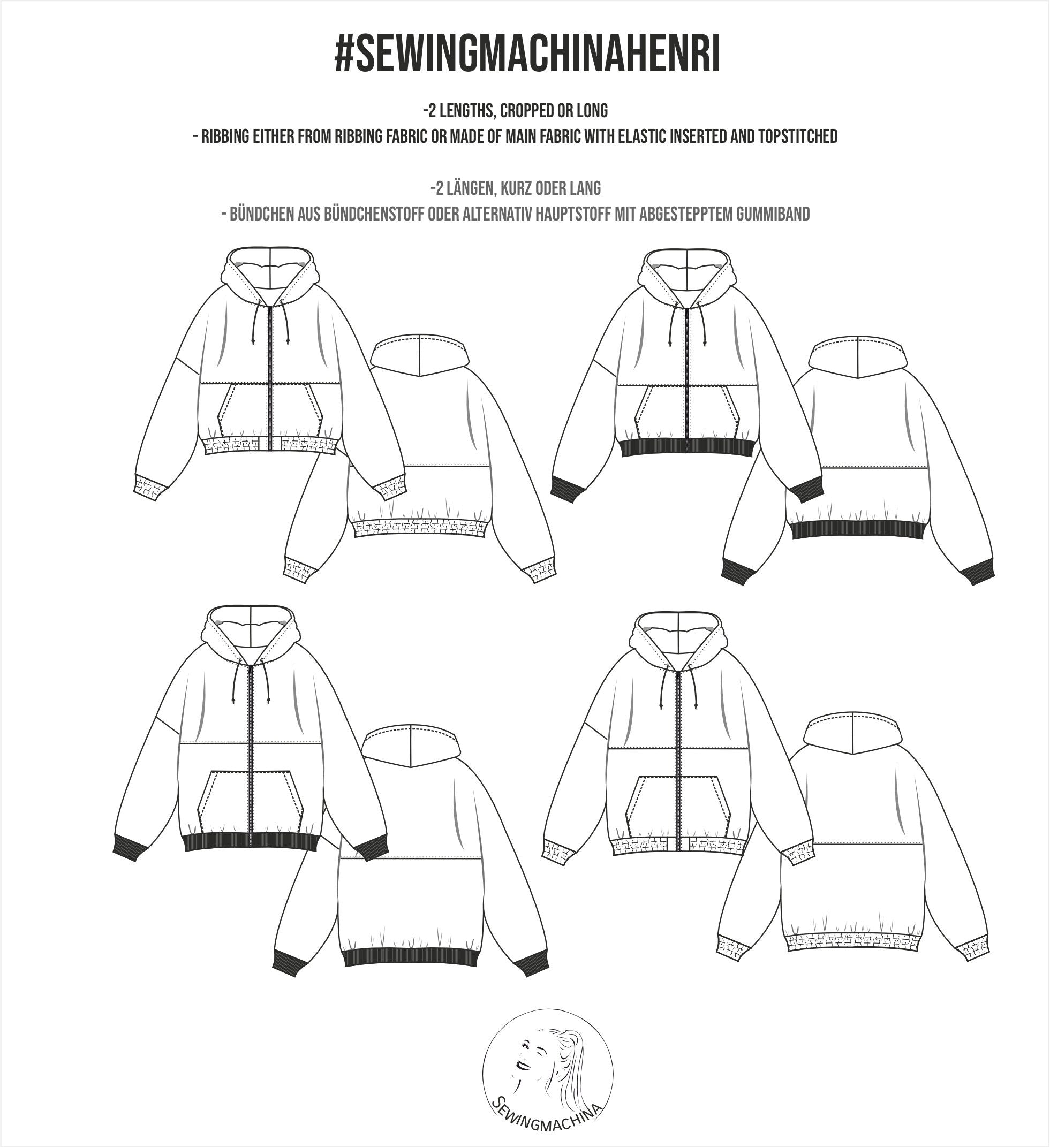 Sewingmachina Henri Sweatjacke Schnittmuster PDF Oversize Kapuze