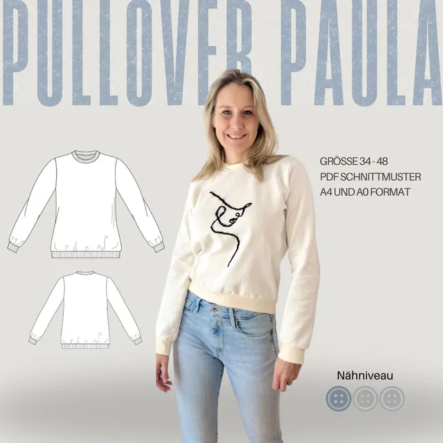 Sew4me Paula Pullover Schnittmuster Gr. 34-48 PDF Jersey