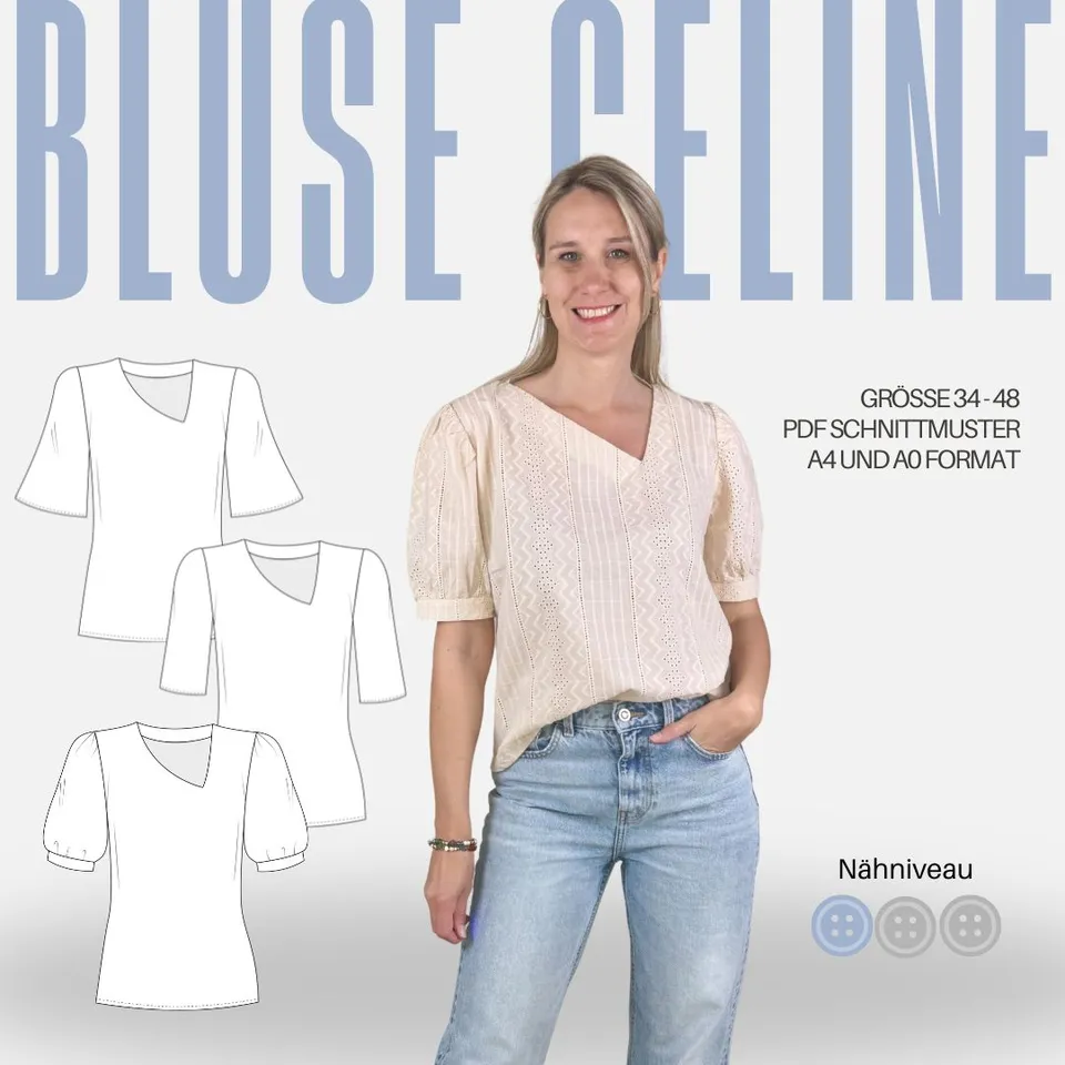 Sew4me CELINE Blusenshirt Schnittmuster Gr. 34-48 PDF Webware