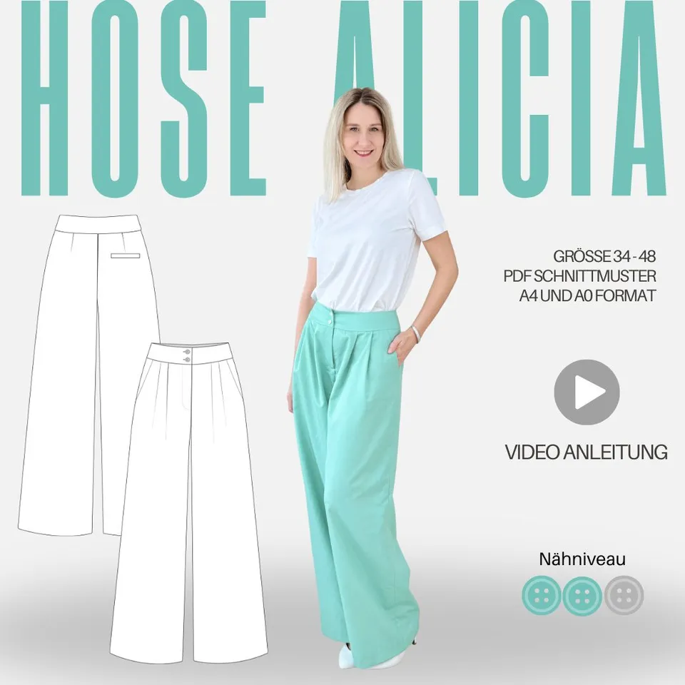 Sew4me Hosen Hose ALICIA Schnittmuster Gr.34–48 Webware weit