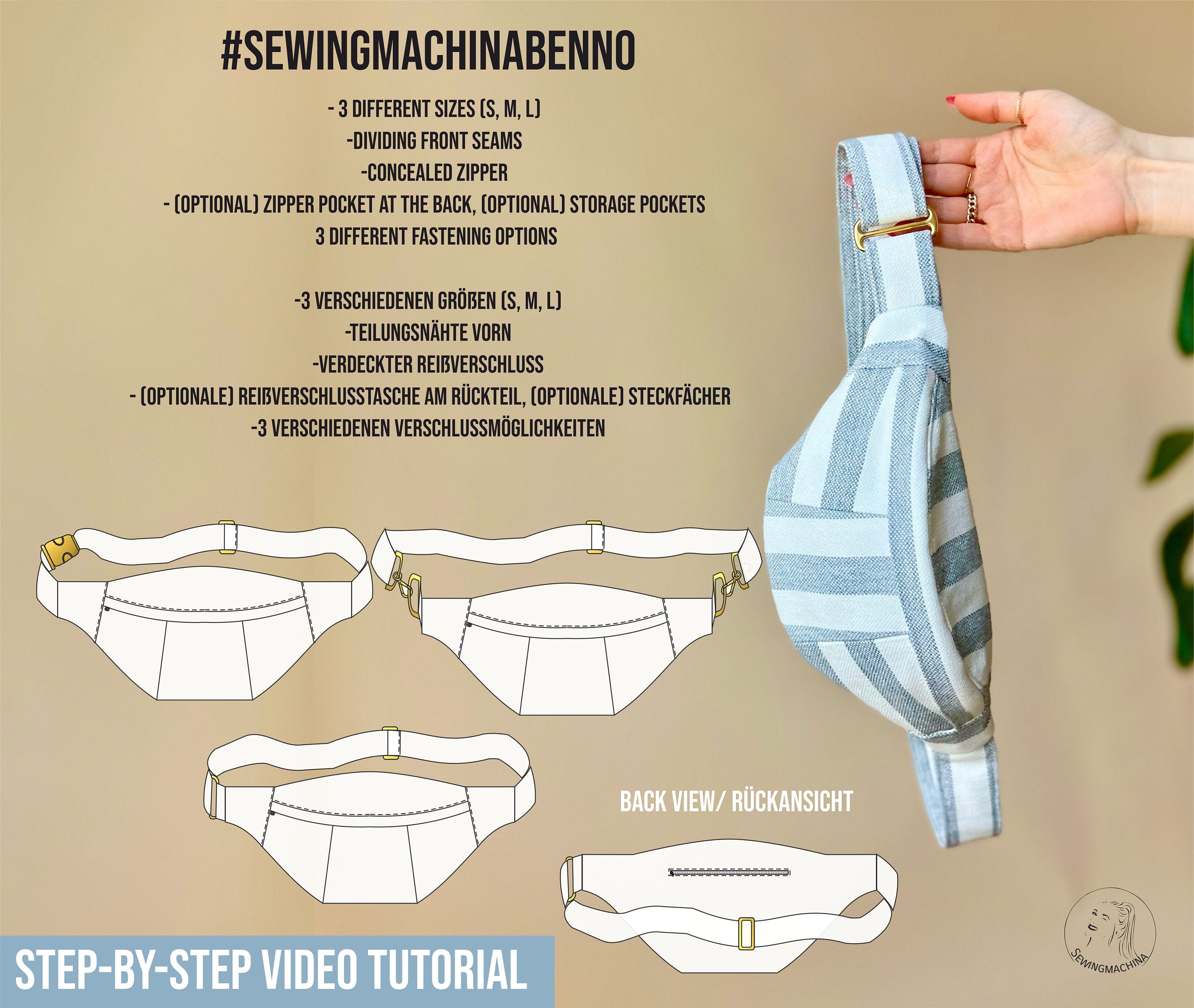 Sewingmachina Benno Bauchtasche Schnittmuster PDF S-M-L