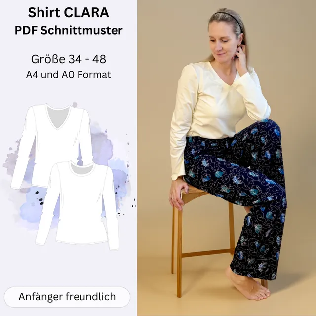 Sew4me CLARA Shirt Schnittmuster Gr. 34-48 PDF Jersey