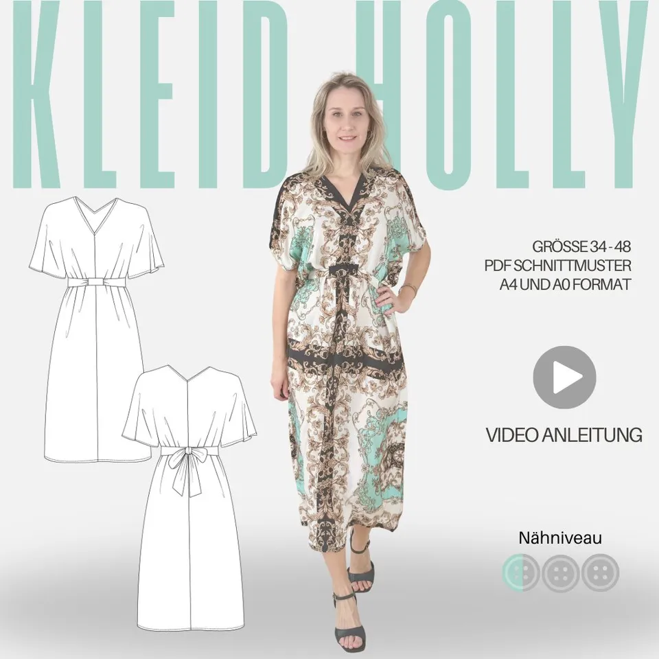 Sew4me HOLLY Kleid Schnittmuster Gr. 34-48 PDF Bindeband