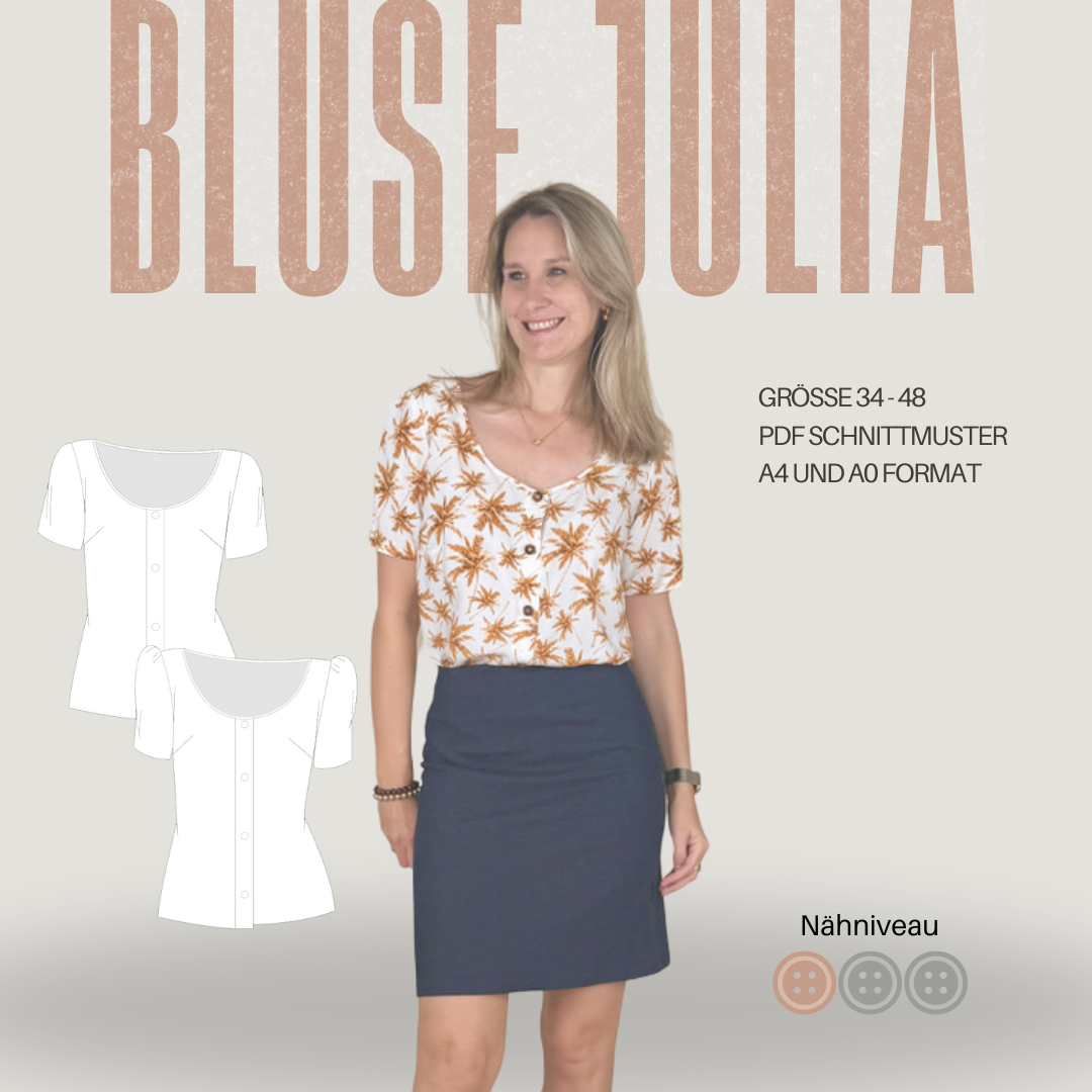 Sew4me Oberteile Bluse JULIA Schnittmuster Gr. 34–48 PDF Webware