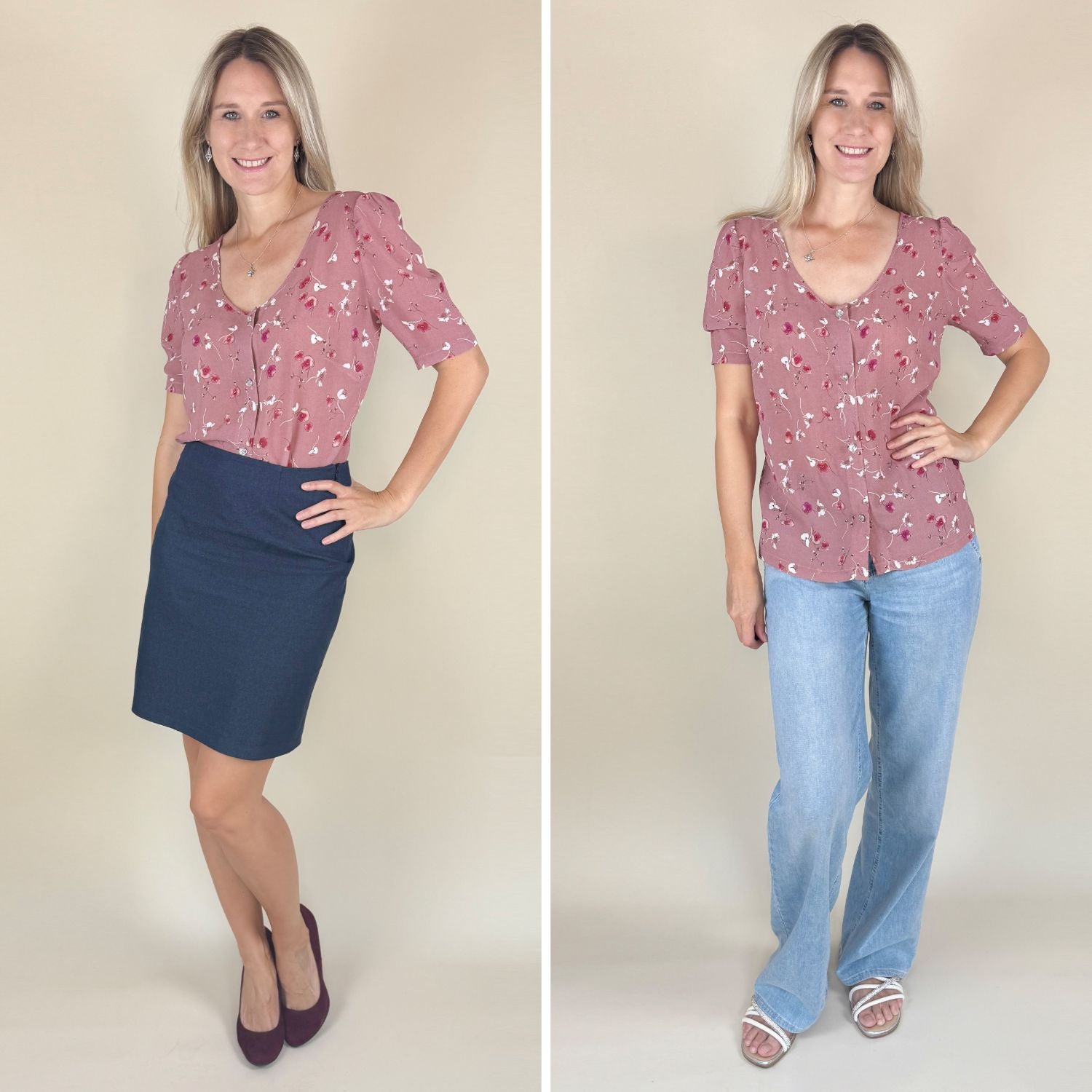 Sew4me Oberteile Bluse JULIA Schnittmuster Gr. 34–48 PDF Webware