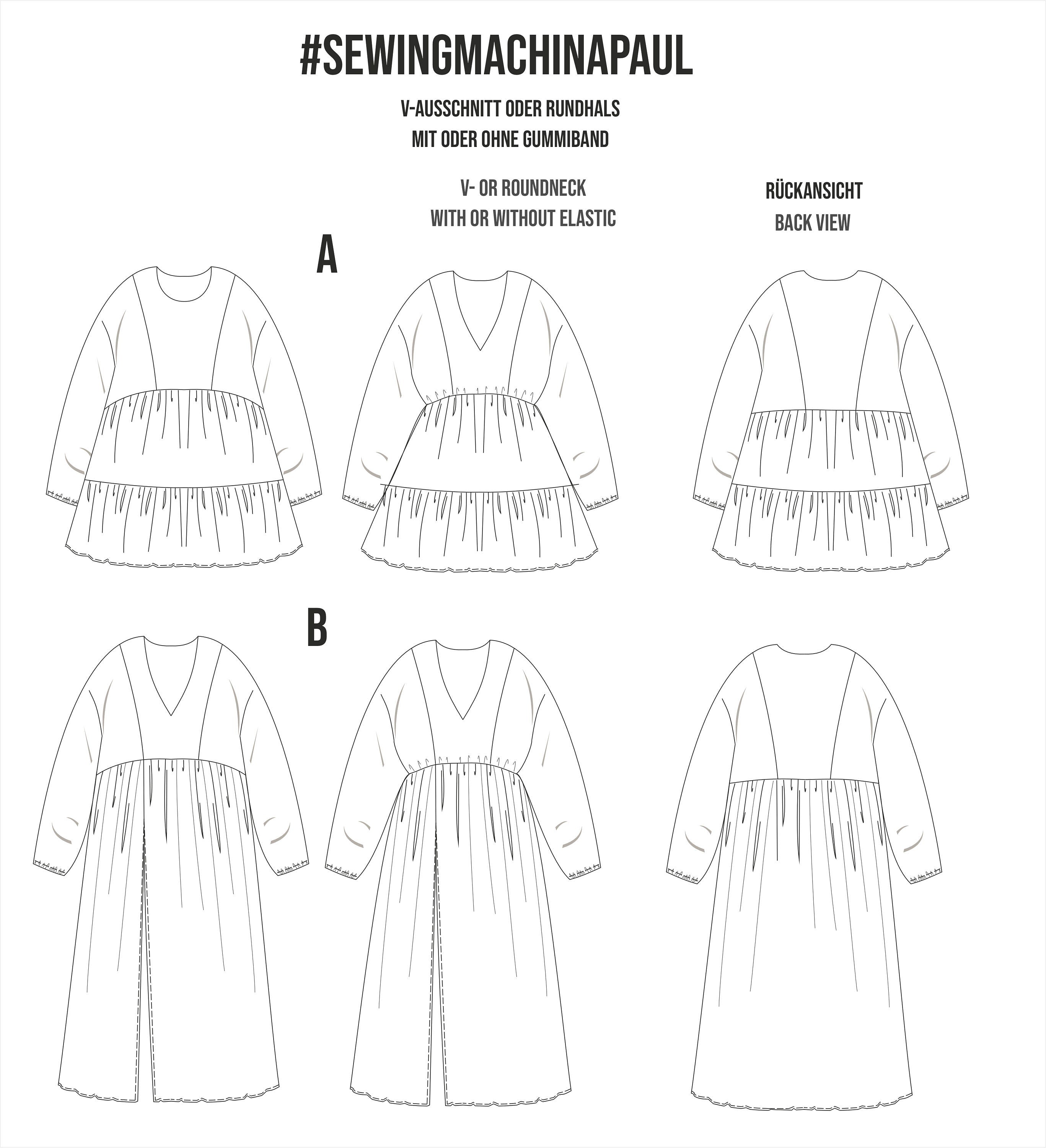 Sewingmachina Paul Kleid Schnittmuster Oversize lang mit Schlitz